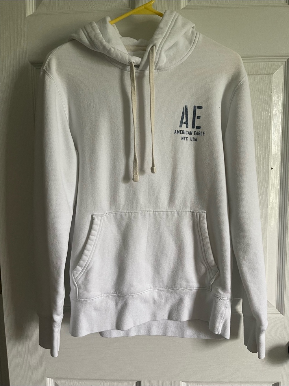 American Eagle Outfitters White Crewneck Hoodie with Navy AE Logo
